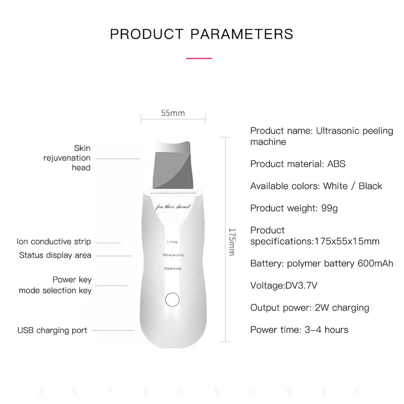 Ultrasonic Skin Scrubber Ance Pore Cleaner Peeling Blackhead Remover Deep Face Cleaning Ultrasonic Ion Facial Shovel Cleanser