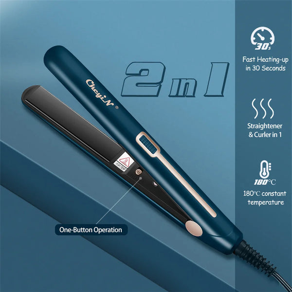 CkeyiN Mini Hair Flat Iron 2 in 1 Hair Straightener and Curler Portable Straightening Iron Constant Temperature