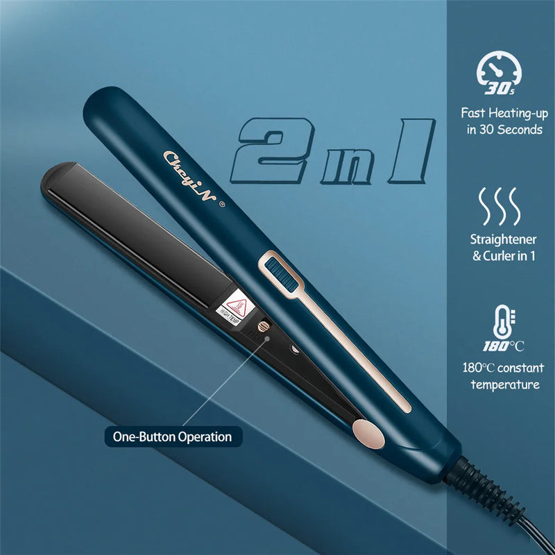 CkeyiN Mini Hair Flat Iron 2 in 1 Hair Straightener and Curler Portable Straightening Iron Constant Temperature