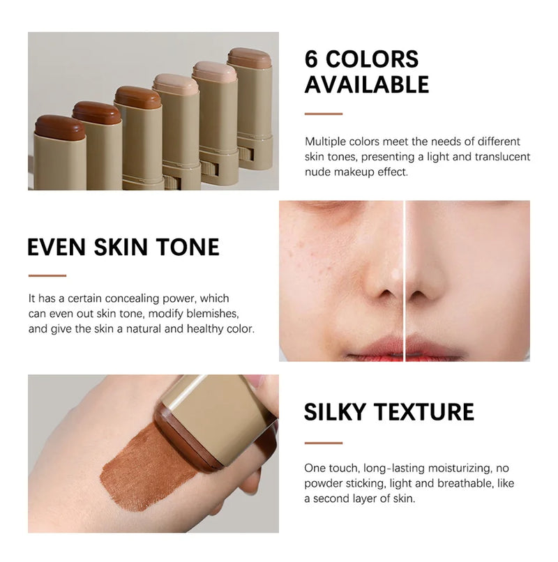 Waterproof Facial Foundation Concealer Stick Long-lasting Light Cream Texture Brightening Stick Makeup To Cover Facial Blemishes