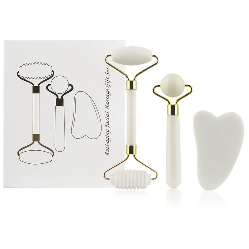 3-in-1 Jade Roller And Gua Sha Set,Roller With Eye Massager,Ridged Massager,Facial Tools For Skin Care Routine And Puffiness