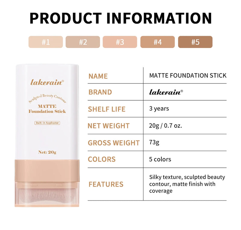 Multi-Use Foundation Stick Skin Tint Foundation Stick With Brush Makeup Matte Waterproof Thin and Cover Blemishes Makeup