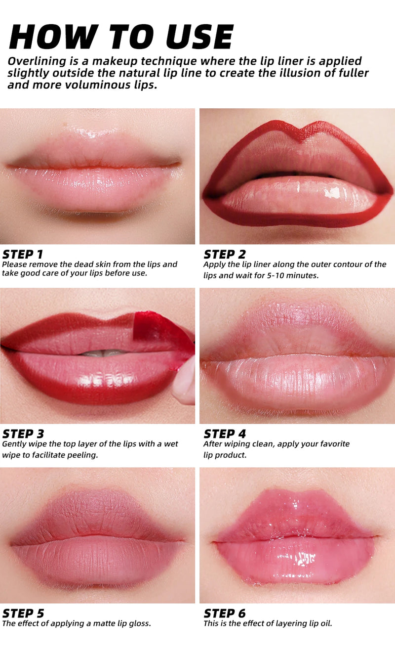 YOUNG VISION Tear-Off Lip Liner Peel-Off Lip Liner Matte Smudge-Free Hook & Loop Lip Pencil Makeup Pencil 3 color
